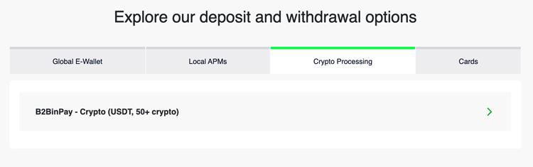 deposit or withdraw using cryptocurrencies